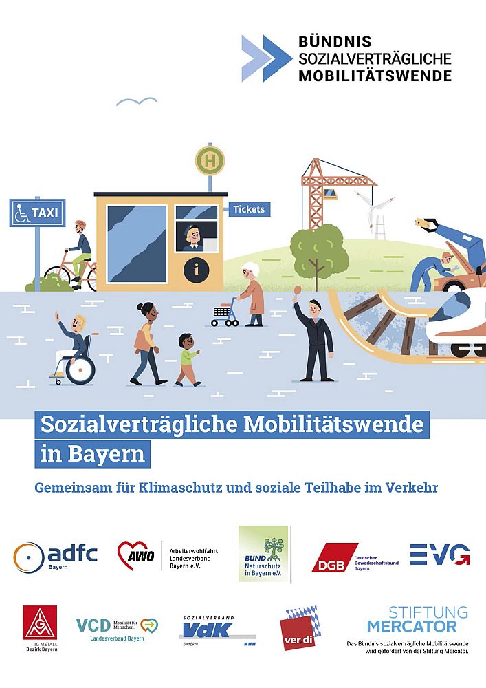 Titelbild mit Logos der beteiligten Organisationen und Zeichnung mobile Menschen jeden Alters