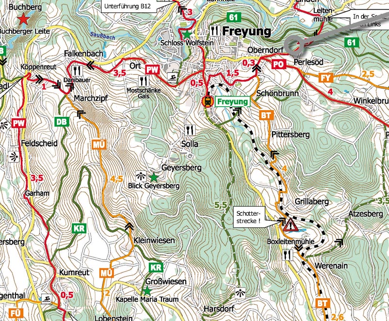 Ausschnitt aus der Fahrradkarte Kartenausschnitt