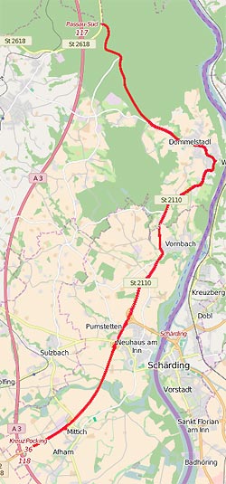 Karte der Ausweichstrecke Karte Openstreetmap